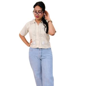 Korean Style Short Sleeve Shirt for Women – Cute Embroidered Casual Top