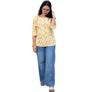 Printed Lace-Up Back Kurti for Women – Stylish Casual Ethnic Top